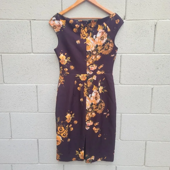 Black HaloEllaria Floral Column Dress NEW Size 8 Fall Tones